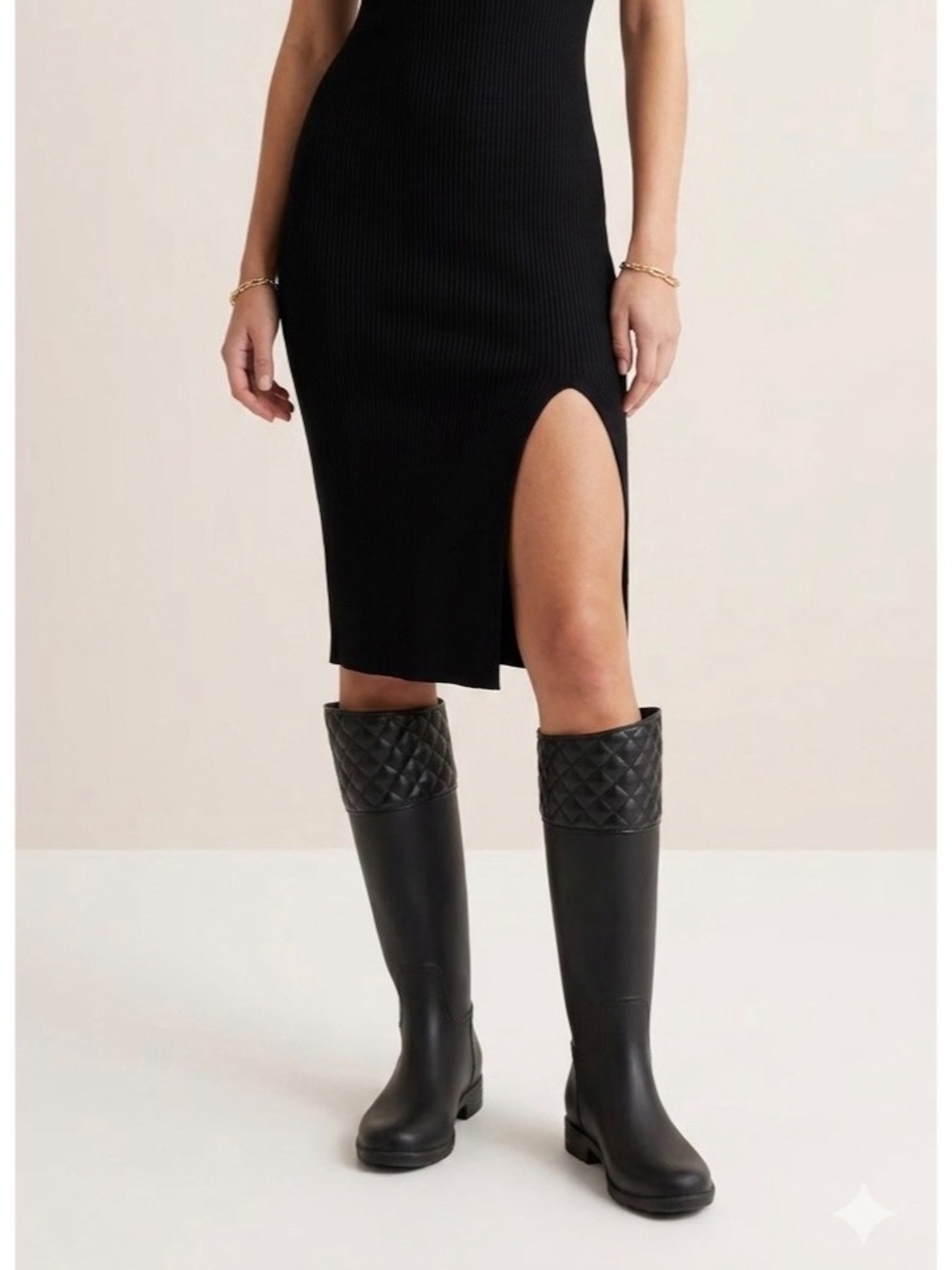 Capelli New York Matte And Quilted Top Solid Black Rain Boots Size 8